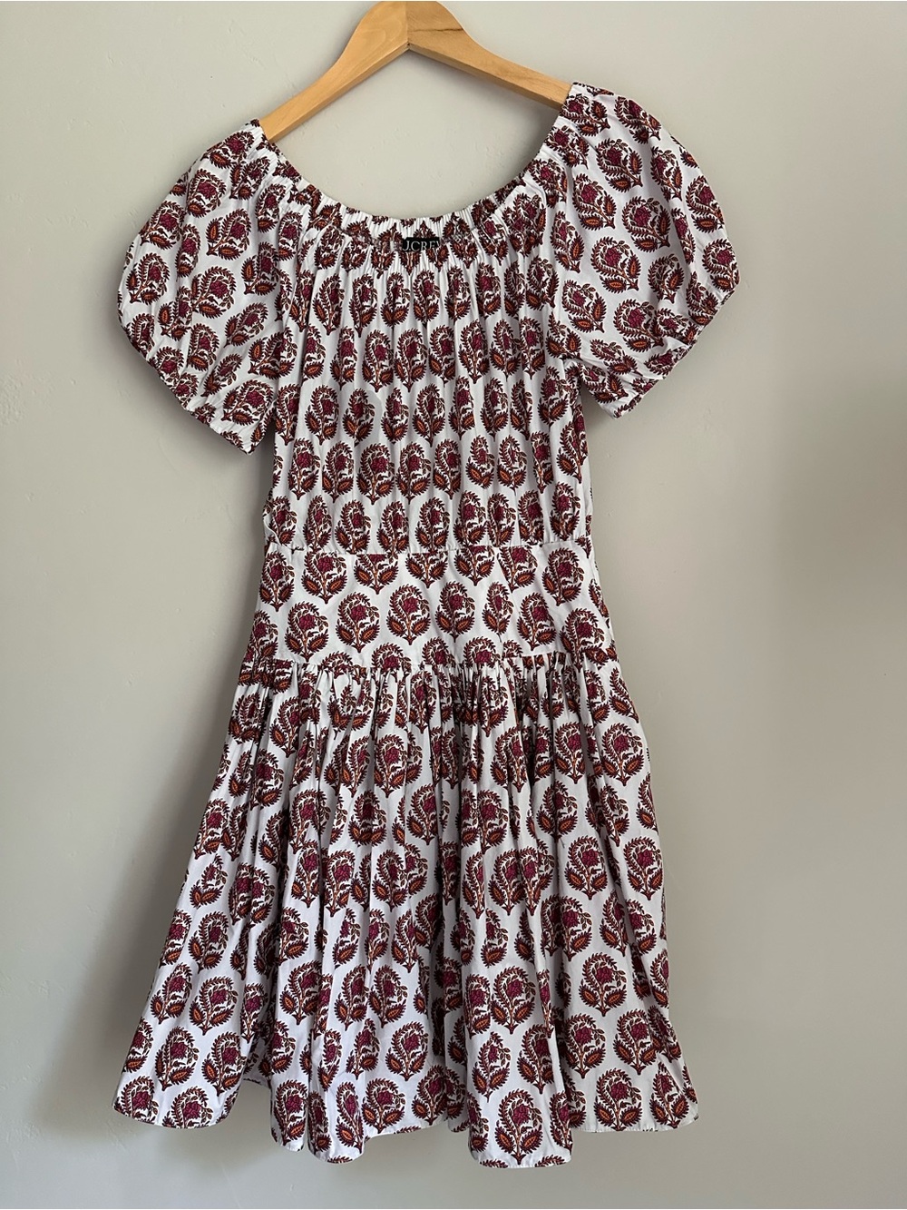 Women's White and Burgundy Printed Off-Shoulder Dress